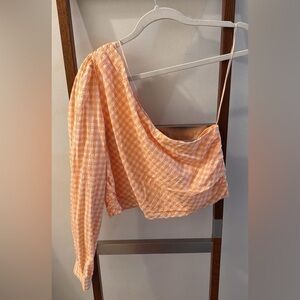 Orange Gingham One-Shoulder Top by Elodie